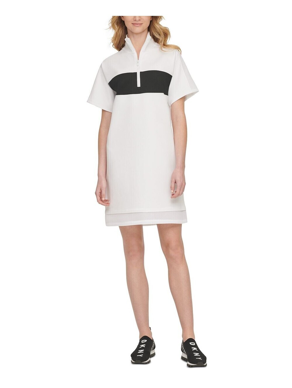 DKNY Womens Sport Colorblocked Half-Zip Sheer-Hem Dress Size M